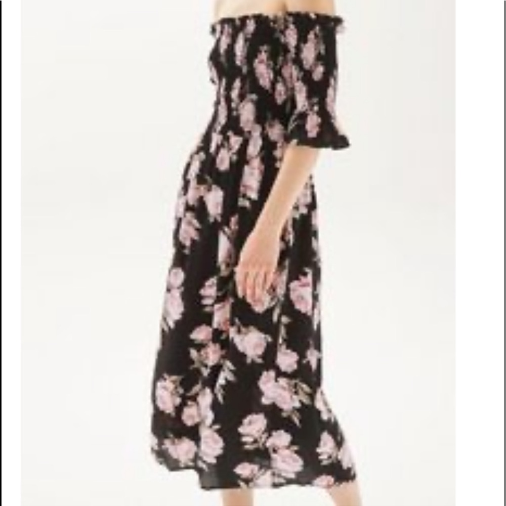 Topshop Shirred Floral Bardot  Dress